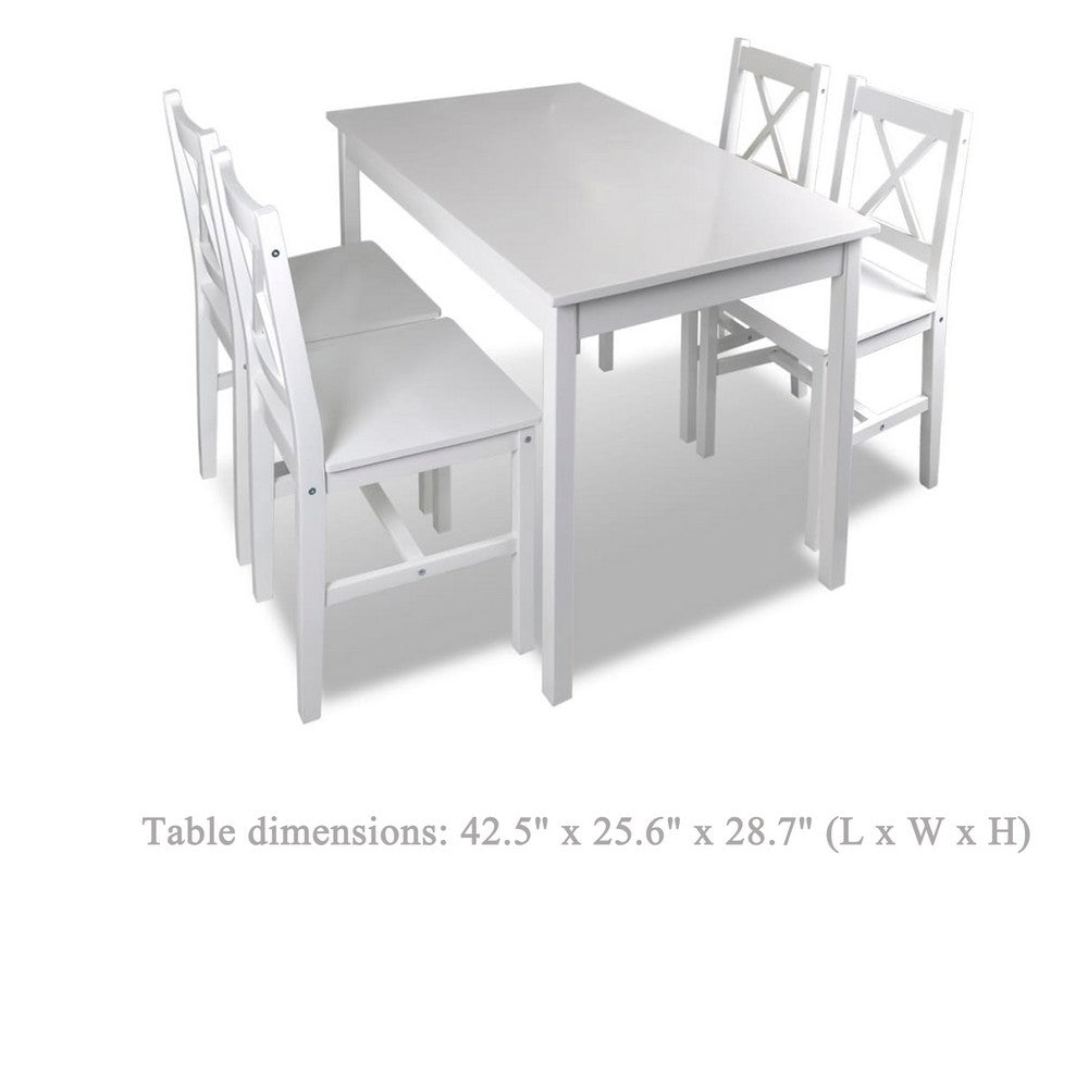 5pc Dining Table and Chairs Set, 43 Inch Top Farmhouse White Pine Wood -BM326323