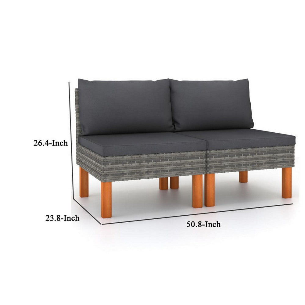Feno 2pc Outdoor Modular Loveseat Sofa, Dark Gray Fabric, Poly Rattan -BM326327