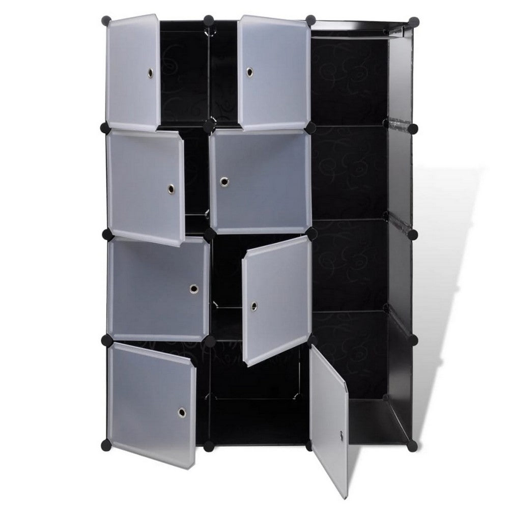 Modular Cabinet, 8 Storage n Hanging Compartments, Black White 59 Inch -BM326330