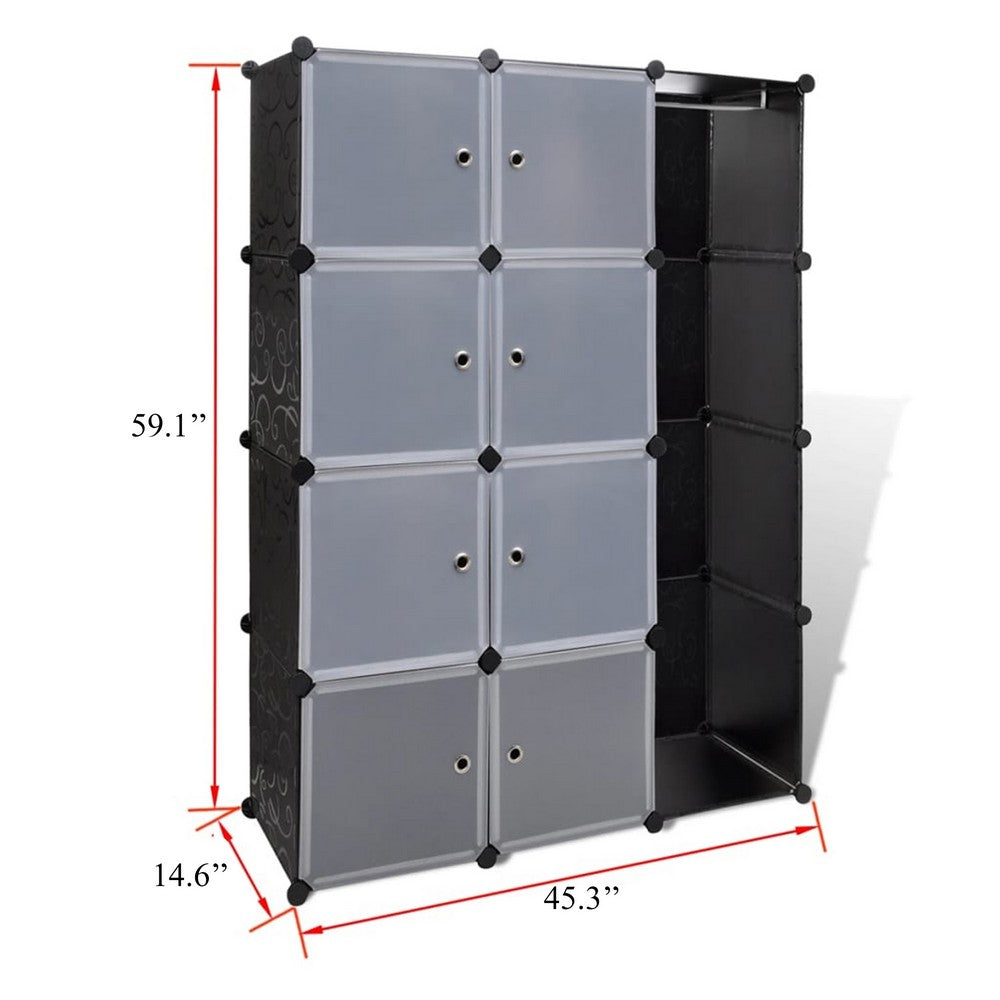 Modular Cabinet, 8 Storage n Hanging Compartments, Black White 59 Inch -BM326330