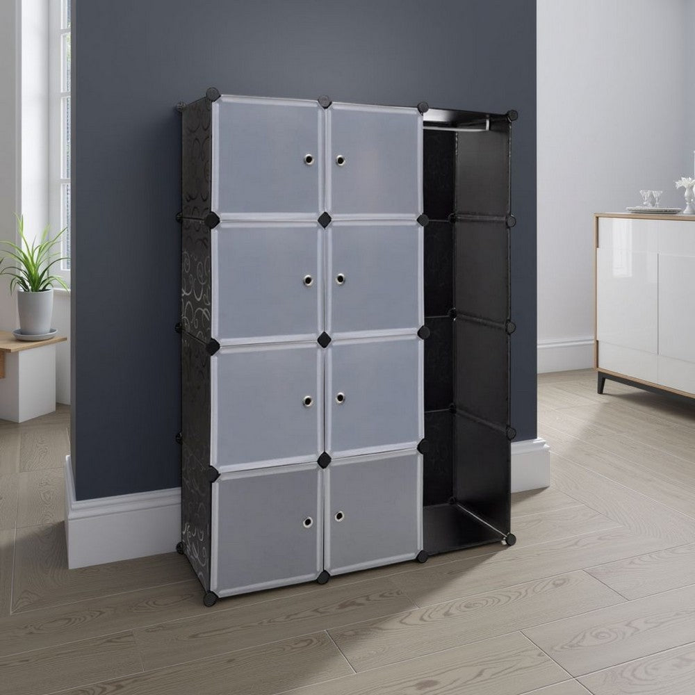 Modular Cabinet, 8 Storage n Hanging Compartments, Black White 59 Inch -BM326330