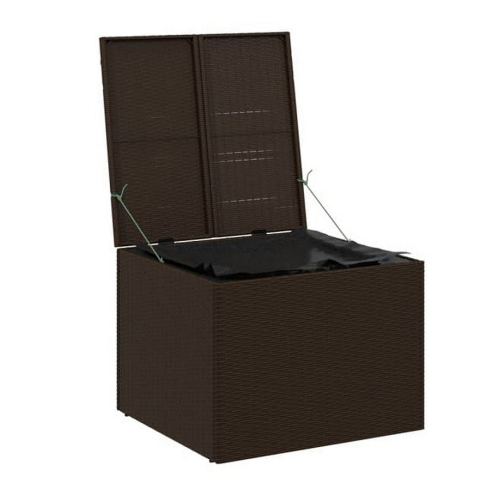 Outdoor Garden Storage Box, Removable Bag, Brown Poly Rattan Woven -BM326340