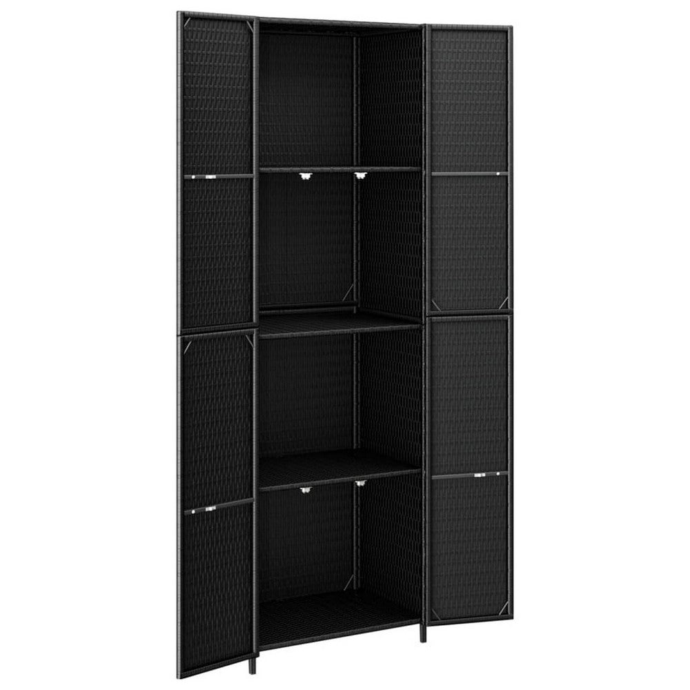 Elix Outdoor Storage Cabinet with 4 Compartment, 71 Inch Black Rattan -BM326362