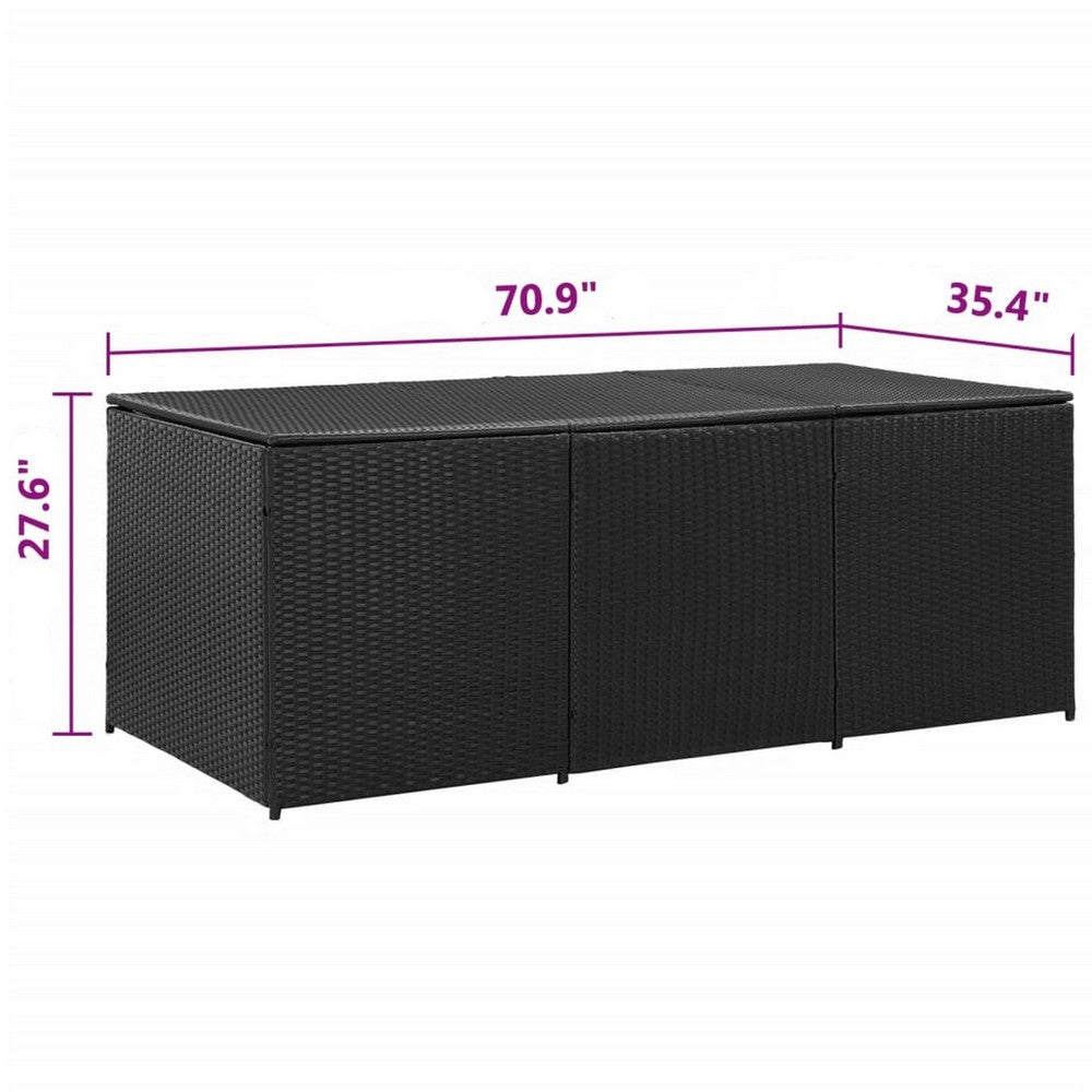 Outdoor Storage Box with Gas Lift, 71 Inch Rectangular, Black Rattan -BM326371