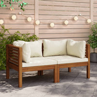 Lina 2pc Outdoor Modular Loveseat, Acacia Wood, Cream White Cushions -BM326376