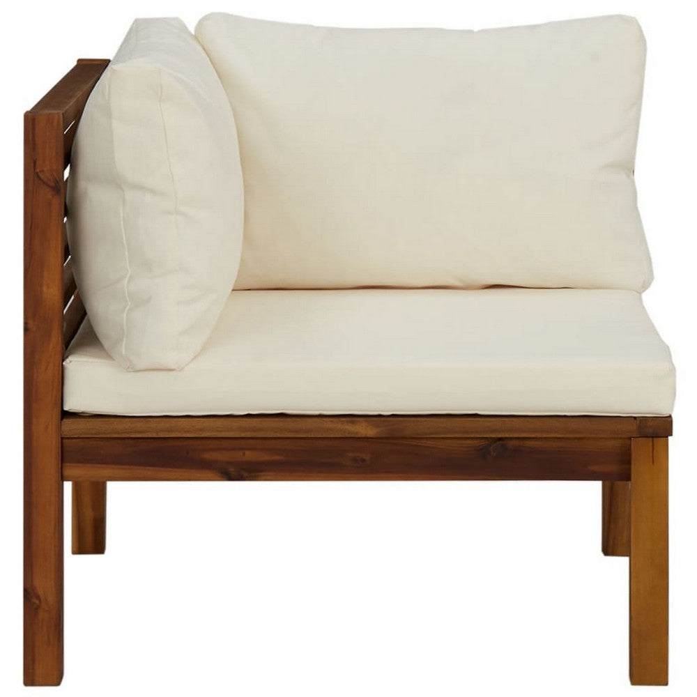Lina 2pc Outdoor Modular Loveseat, Acacia Wood, Cream White Cushions -BM326376