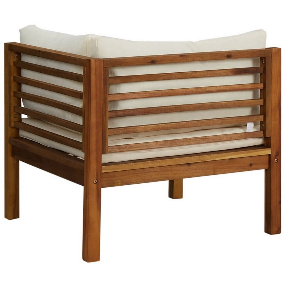 Lina 2pc Outdoor Modular Loveseat, Acacia Wood, Cream White Cushions -BM326376