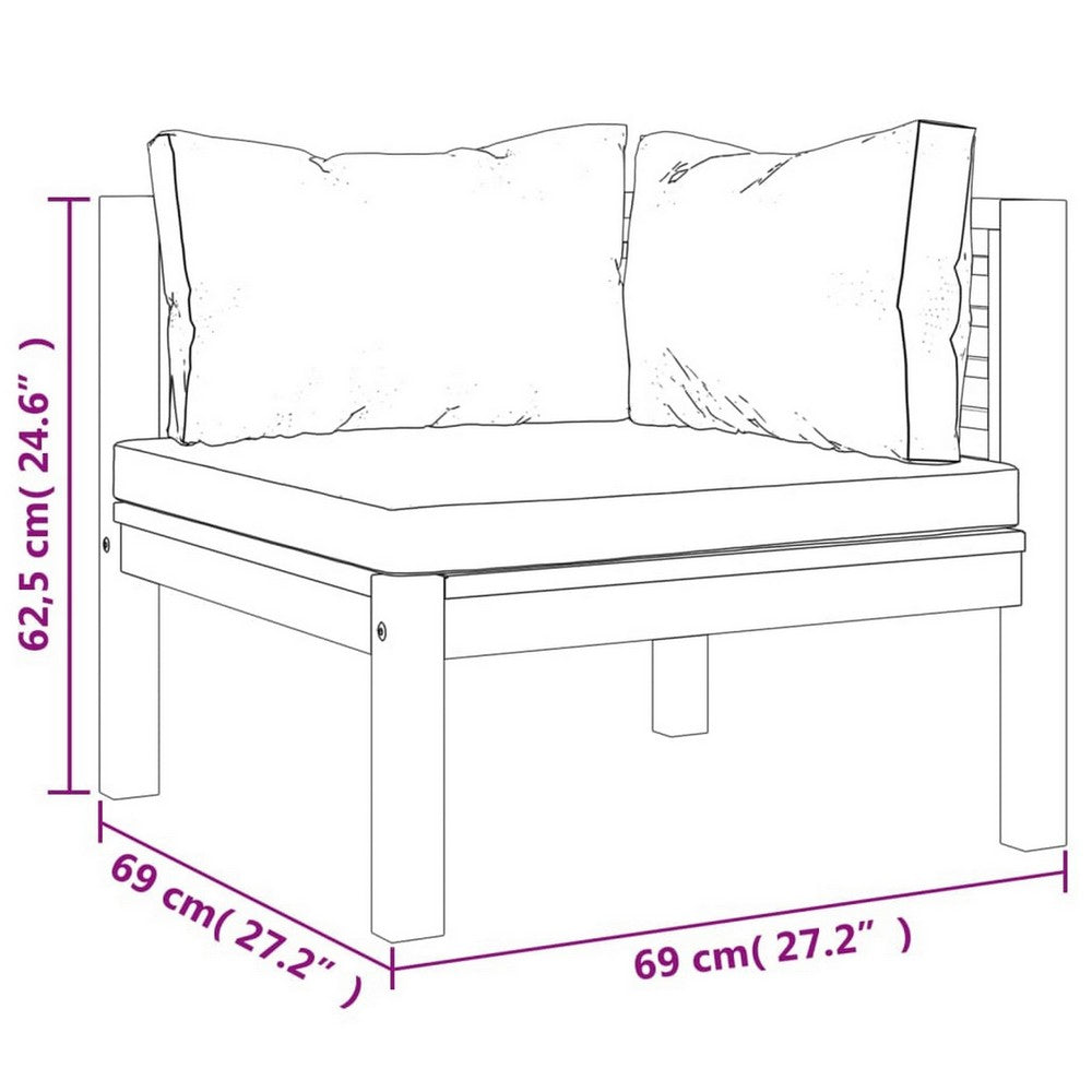 Lina 2pc Outdoor Modular Loveseat, Acacia Wood, Cream White Cushions -BM326376