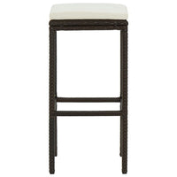 Vian Outdoor Barstool Set of 4, Brown Poly Rattan, Cream Polyester -BM326385
