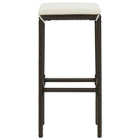 Vian Outdoor Barstool Set of 4, Brown Poly Rattan, Cream Polyester -BM326385