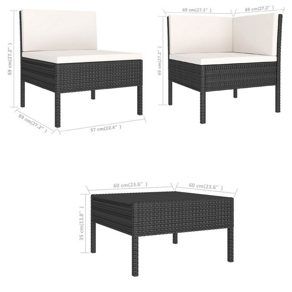 Doja 3pc Outdoor Loveseat and Coffee Table Set, Black Rattan, White -BM326404