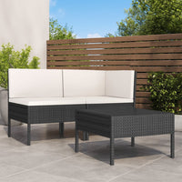 Doja 3pc Outdoor Loveseat and Coffee Table Set, Black Rattan, White -BM326404