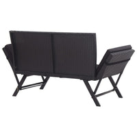 Outdoor Loveseat Bench, Black Fabric Cushions, Rattan, Steel, 51 Inch -BM326417
