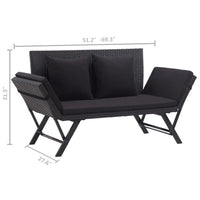 Outdoor Loveseat Bench, Black Fabric Cushions, Rattan, Steel, 51 Inch -BM326417