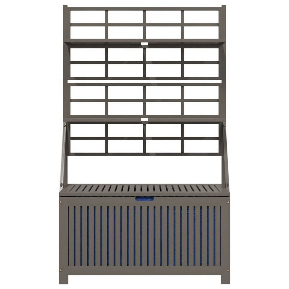 Garden Storage Box with Trellis, Shelves, Gray Acacia Wood, 63 Inch -BM326435