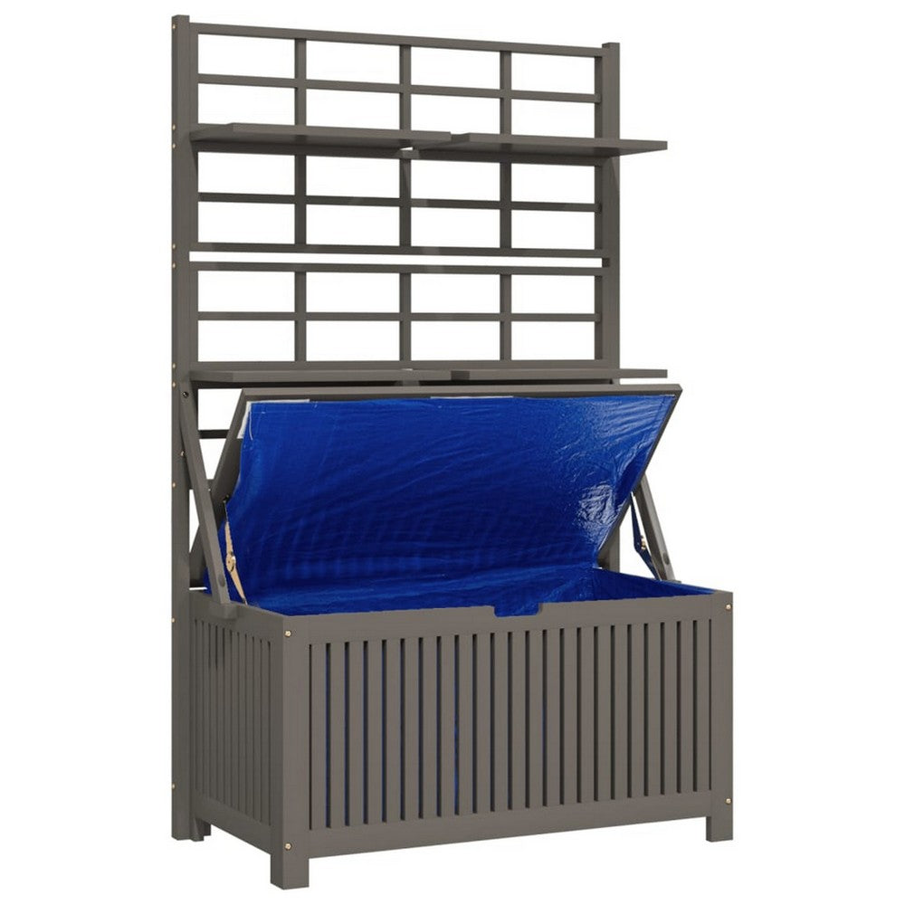Garden Storage Box with Trellis, Shelves, Gray Acacia Wood, 63 Inch -BM326435