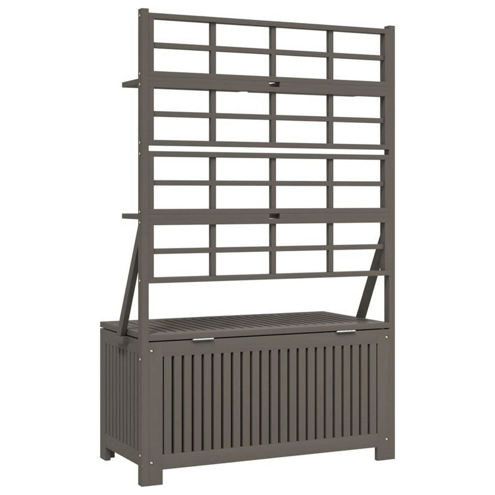 Garden Storage Box with Trellis, Shelves, Gray Acacia Wood, 63 Inch -BM326435