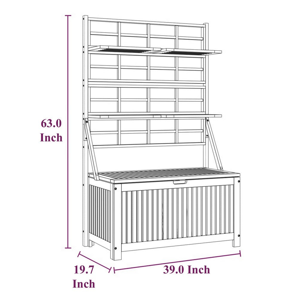 Garden Storage Box with Trellis, Shelves, Gray Acacia Wood, 63 Inch -BM326435