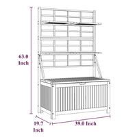 Garden Storage Box with Trellis, Shelves, Gray Acacia Wood, 63 Inch -BM326435