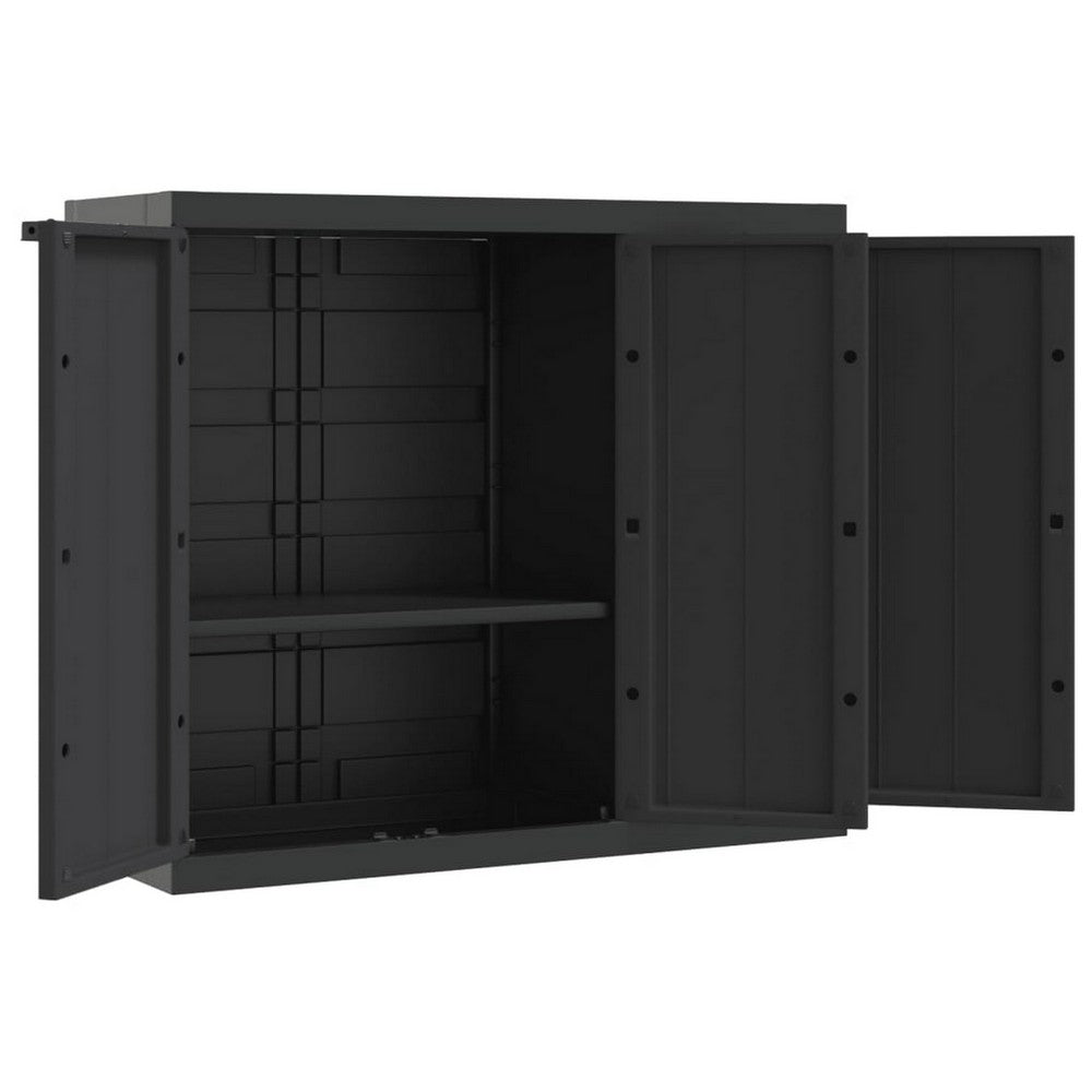 Reina Outdoor Storage Cabinet with Shelf, Black Polypropylene, 38 Inch -BM326454