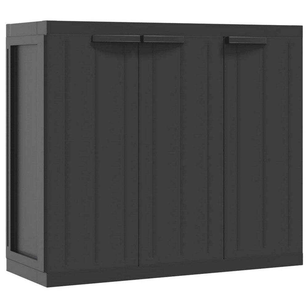 Reina Outdoor Storage Cabinet with Shelf, Black Polypropylene, 38 Inch