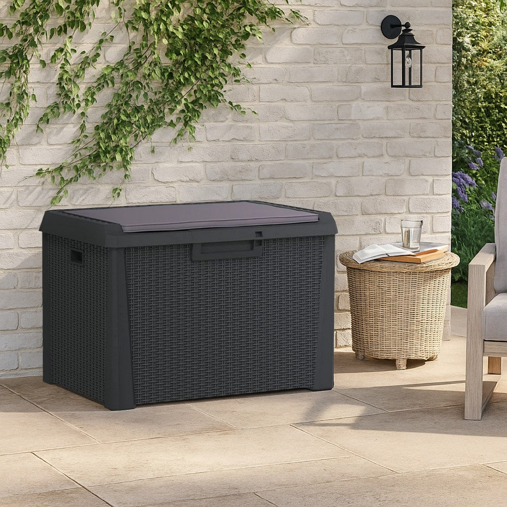 Reina Outdoor Storage Box, Cushion Seat, Dark Gray Polypropylene -BM326455