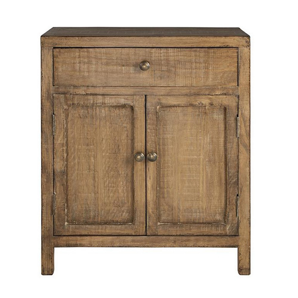 Lia Small Accent Cabinet, 2 Door, Drawer, Antique Style Natural Wood -BM326522