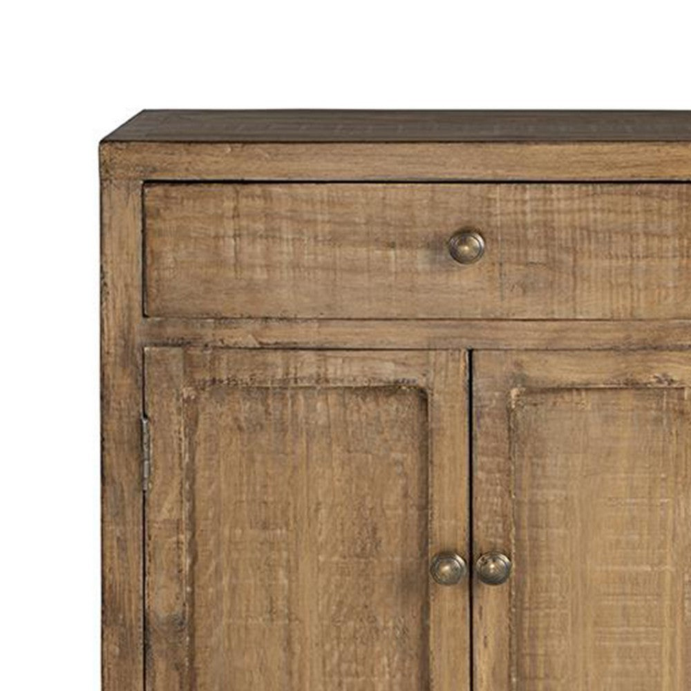 Lia Small Accent Cabinet, 2 Door, Drawer, Antique Style Natural Wood -BM326522