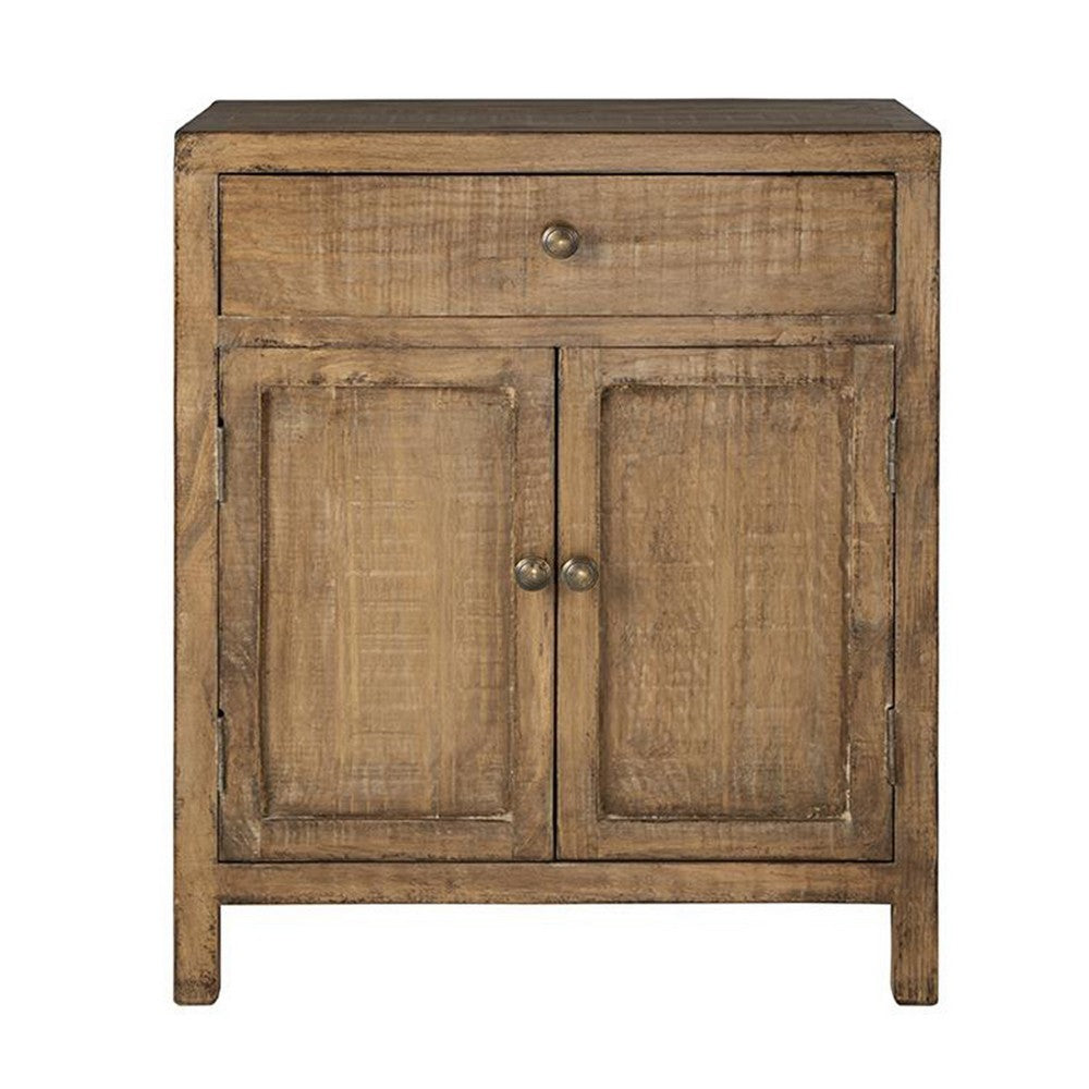Lia Small Accent Cabinet, 2 Door, Drawer, Antique Style Natural Wood