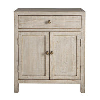 Lia Small Accent Cabinet, 2 Door, Drawer, Antique Style Whitewash Wood -BM326523