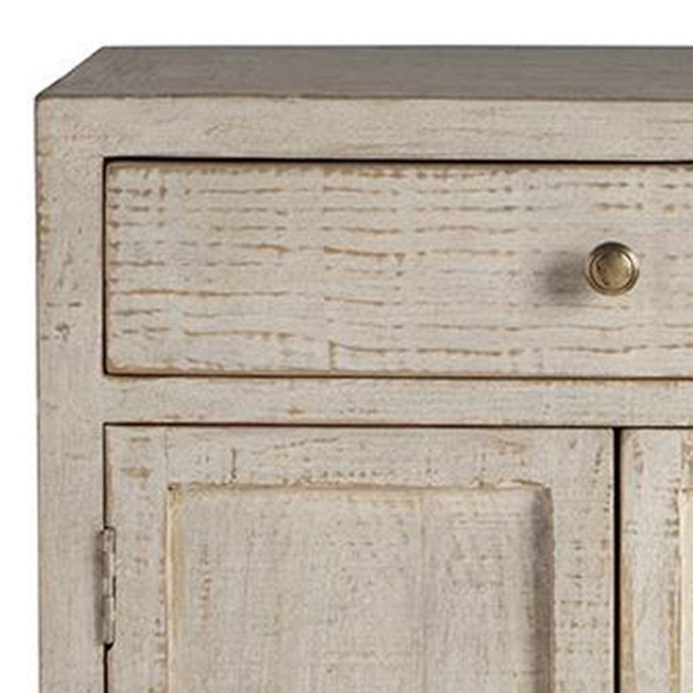 Lia Small Accent Cabinet, 2 Door, Drawer, Antique Style Whitewash Wood -BM326523