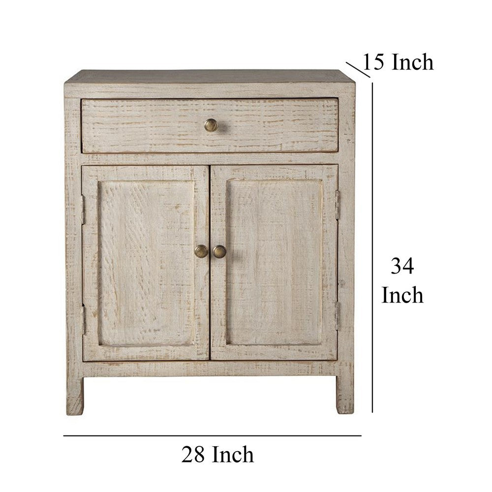 Lia Small Accent Cabinet, 2 Door, Drawer, Antique Style Whitewash Wood -BM326523