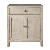 Lia Small Accent Cabinet, 2 Door, Drawer, Antique Style Whitewash Wood