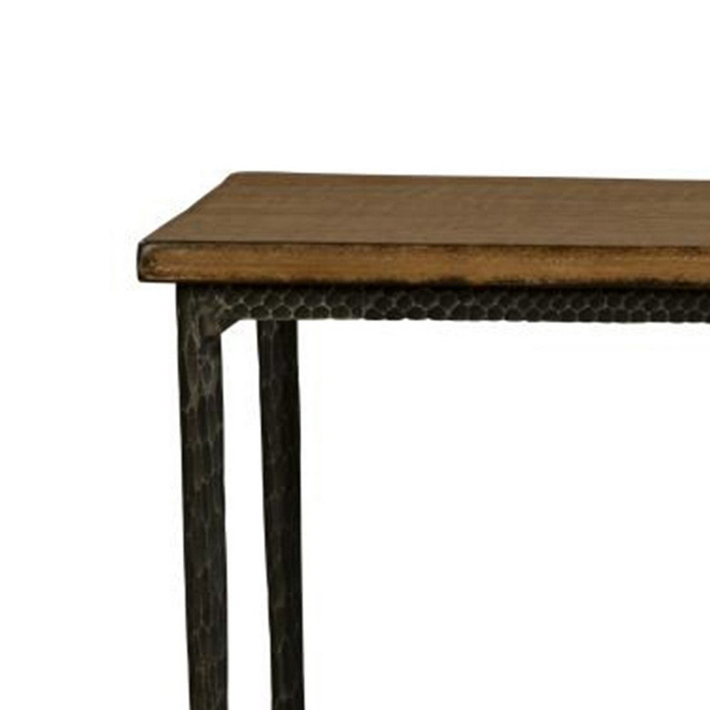 Lemy Sofa Console Table, 62 Inch Rectangular Brown Top, Black Frame -BM326526