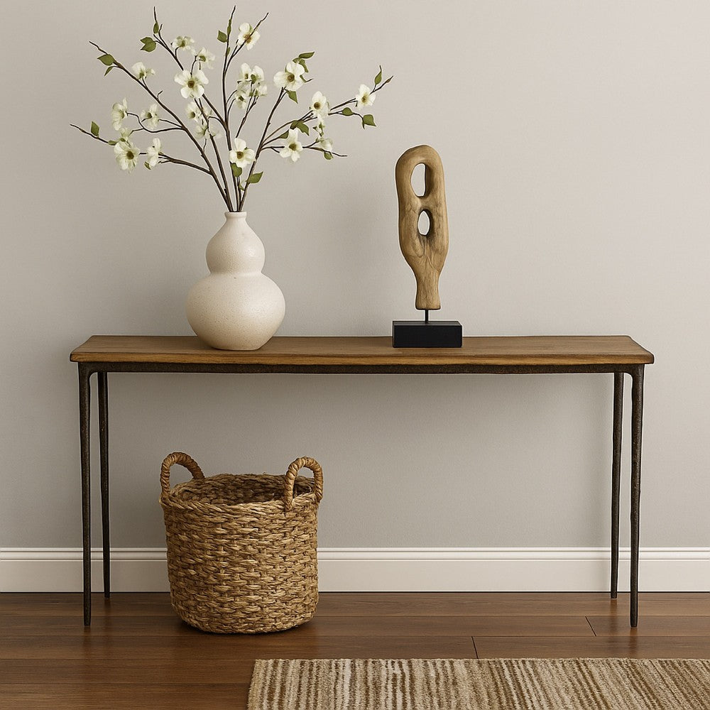 Lemy Sofa Console Table, 62 Inch Rectangular Brown Top, Black Frame -BM326526