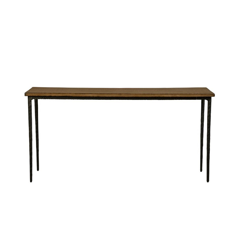 Lemy Sofa Console Table, 62 Inch Rectangular Brown Top, Black Frame -BM326526