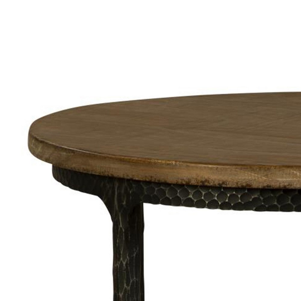 Lemy Side End Table, 22 Inch Rustic Round Brown Top, Black Metal Legs -BM326527