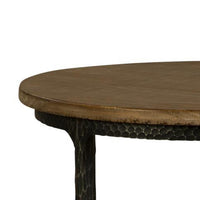 Lemy Side End Table, 22 Inch Rustic Round Brown Top, Black Metal Legs -BM326527
