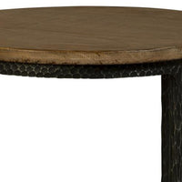 Lemy Side End Table, 22 Inch Rustic Round Brown Top, Black Metal Legs -BM326527