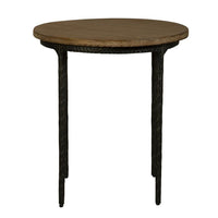 Lemy Side End Table, 22 Inch Rustic Round Brown Top, Black Metal Legs -BM326527