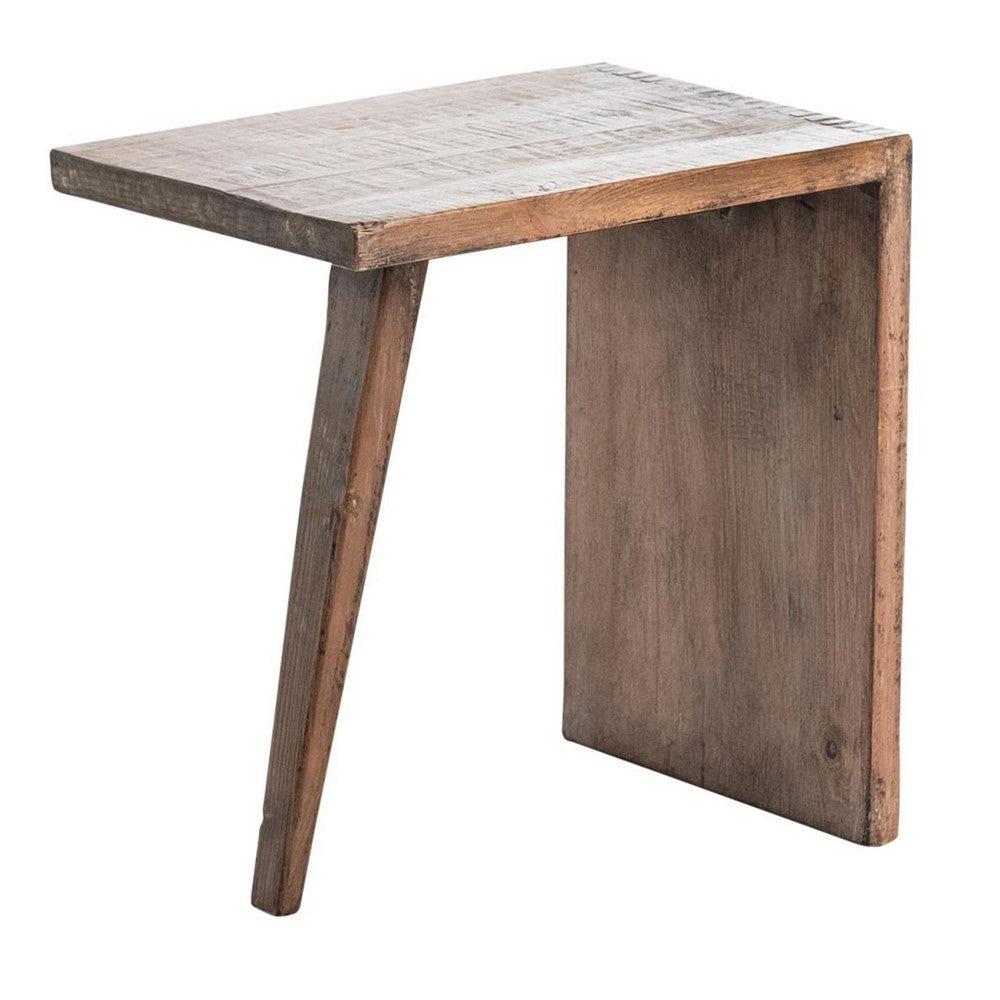 Leno End Table, 21 Inch Rectangular Rustic Natural Brown Pine Wood -BM326538
