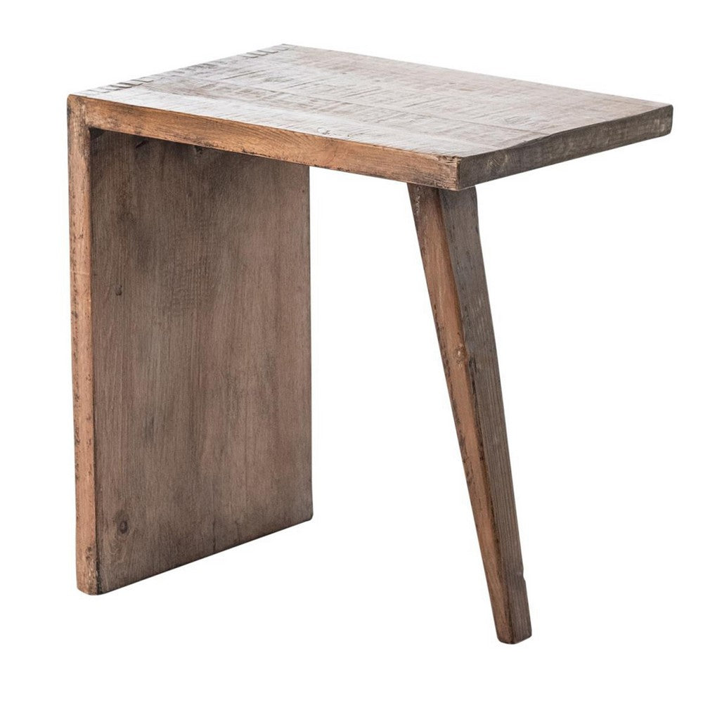 Leno End Table, 21 Inch Rectangular Rustic Natural Brown Pine Wood -BM326538