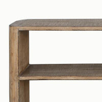 Roki Sofa Console Table w 2 Shelf, 60 Inch Natural Brown Pine Wood Top -BM326589