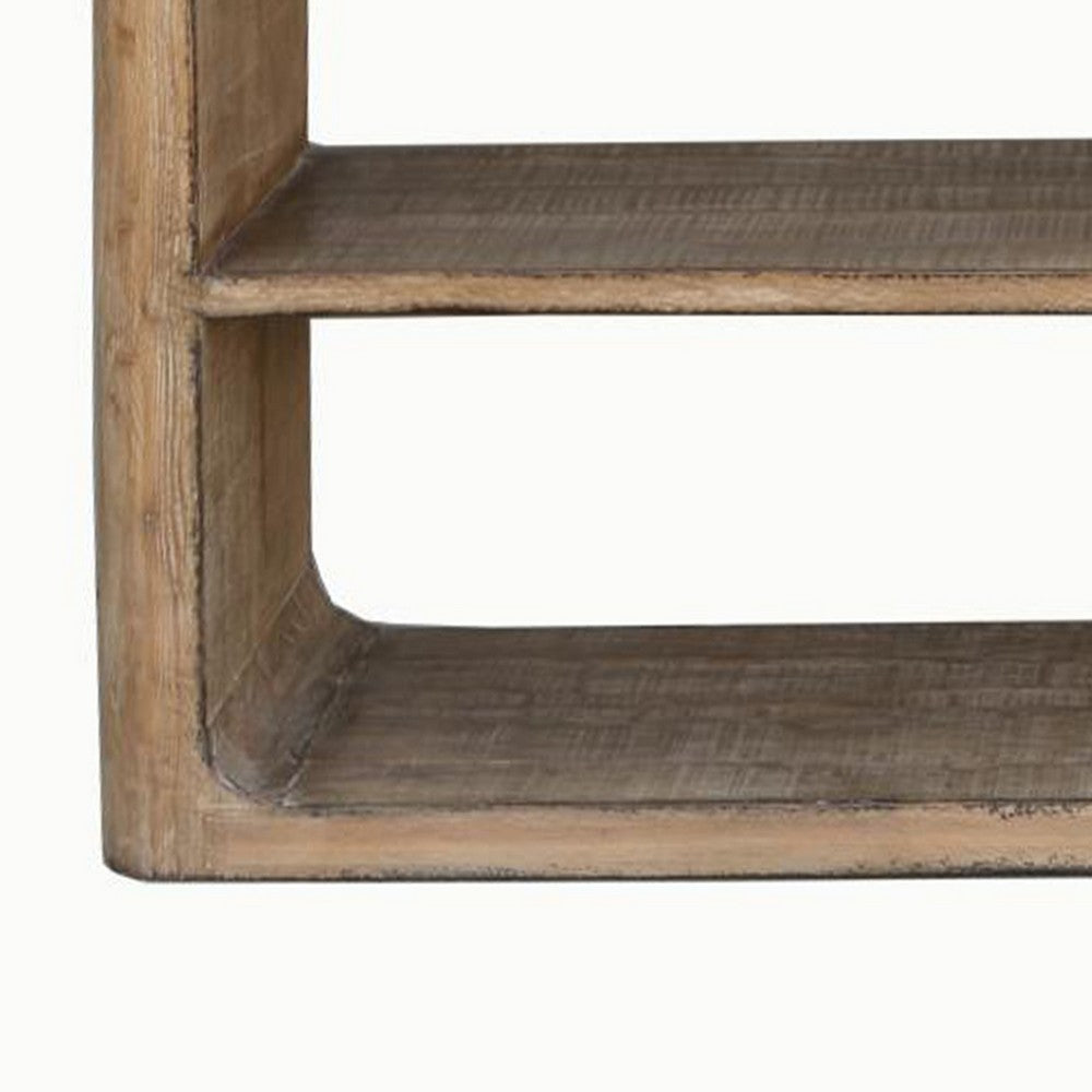 Roki Sofa Console Table w 2 Shelf, 60 Inch Natural Brown Pine Wood Top -BM326589