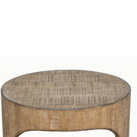 Roki Side End Table w Shelf, 22 Inch Natural Brown Pine Wood Round Top -BM326590