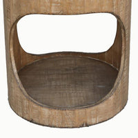 Roki Side End Table w Shelf, 22 Inch Natural Brown Pine Wood Round Top -BM326590