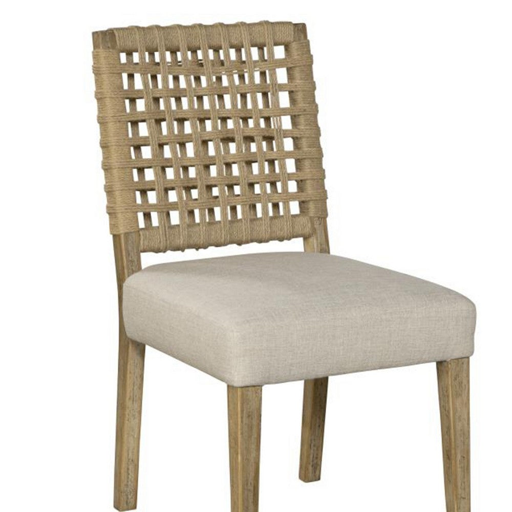 Trya Dining Side Chair Set of 2, Woven Backrest, White, Pine Wood -BM326610