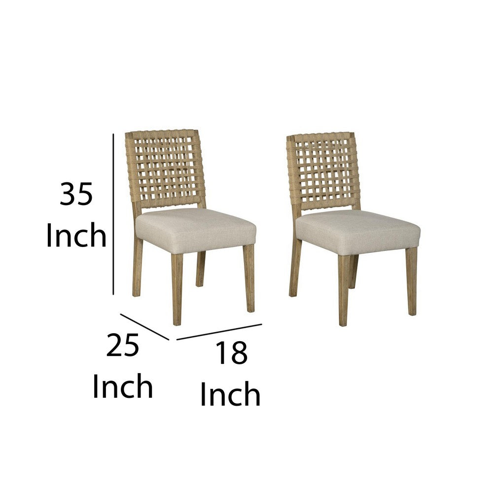 Trya Dining Side Chair Set of 2, Woven Backrest, White, Pine Wood -BM326610