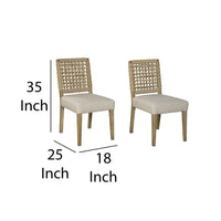 Trya Dining Side Chair Set of 2, Woven Backrest, White, Pine Wood -BM326610
