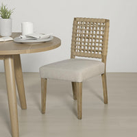 Trya Dining Side Chair Set of 2, Woven Backrest, White, Pine Wood -BM326610